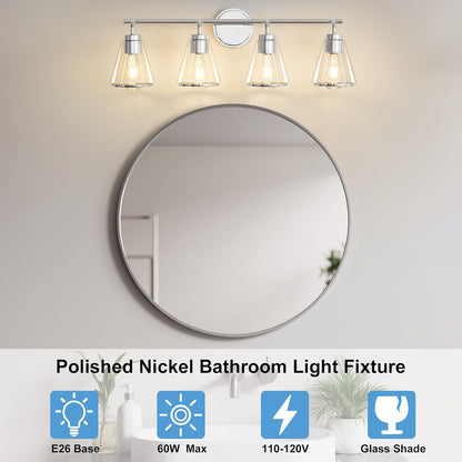 4-Light Chrome Bathroom Vanity Light with Clear Glass – Modern Wall Light Fixture