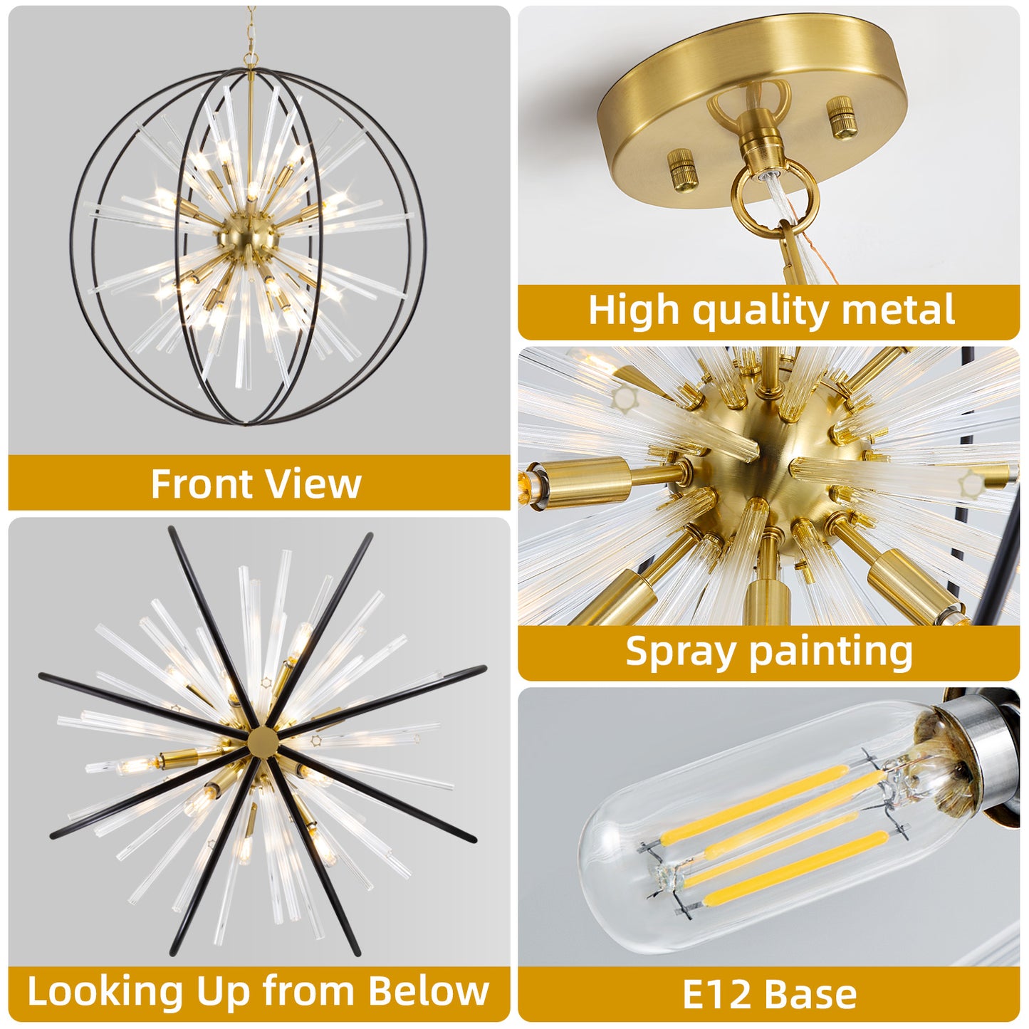 Brio 35" 10-light Modern Black and Gold Orb Chandelier