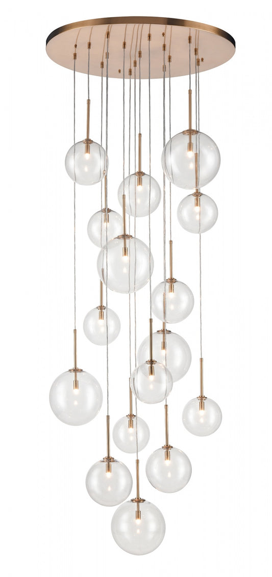 Delilah 16-Light Aged Brass Clear Globe Pendant Light
