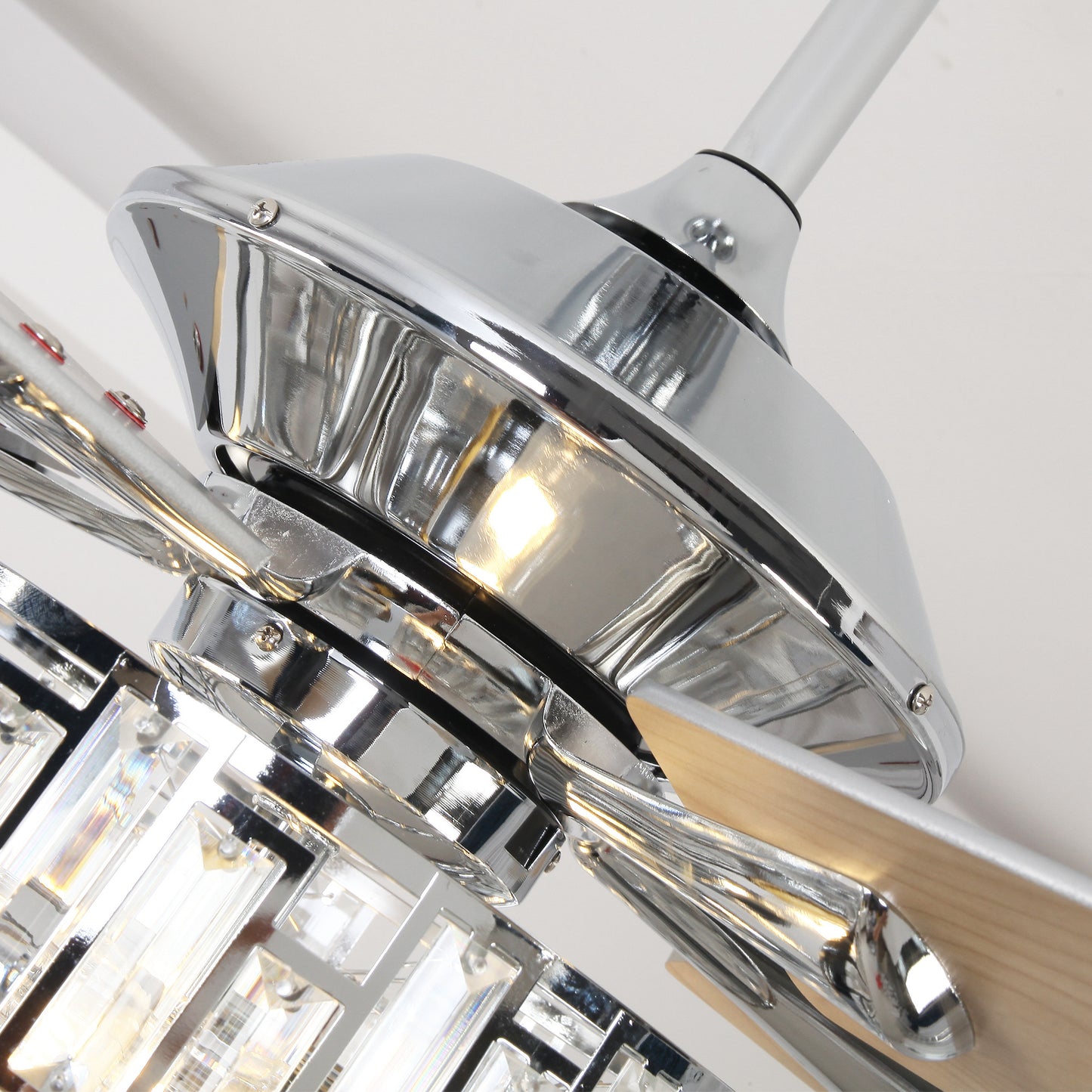 52" Crystal Ceiling Fan with Light & Remote – Chrome 5-Blade, DC Motor, Large Room