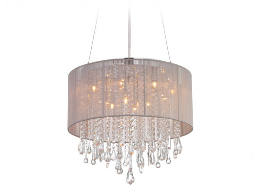 Beverly Dr. Traditional 32" Round Taupe Silk and Crystal Chandelier