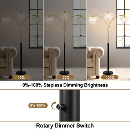 Brio 85" 3-Light Modern Gold Crystal Arc Floor Lamp