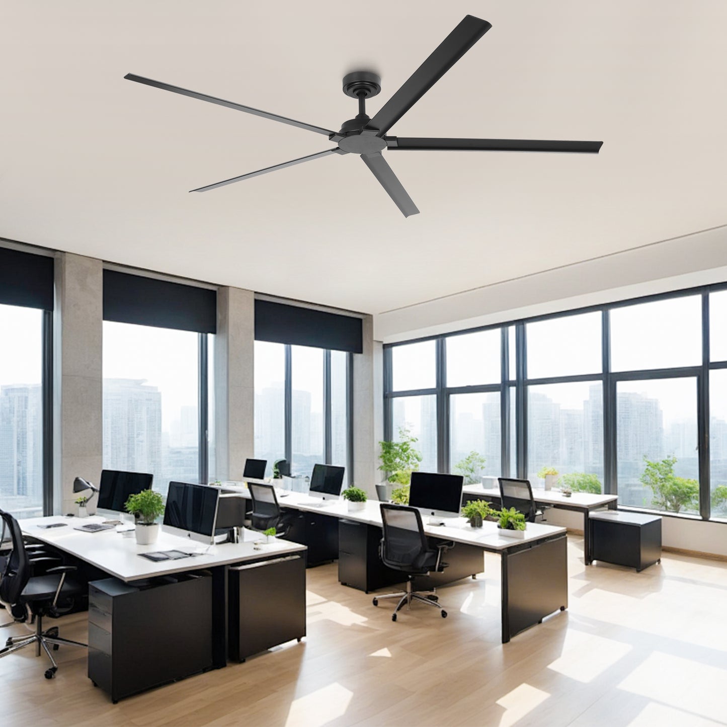 Ceiling Fan 72" Industrial 5-Blade Black IPX4 Outdoor Use