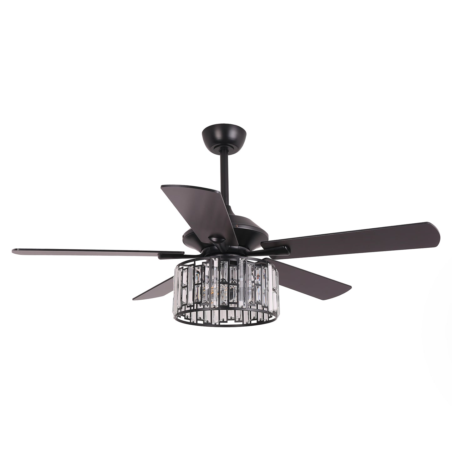 52" Crystal Ceiling Fan with Light & Remote – Black 5-Blade, DC Motor, Large Room