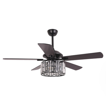 52" Crystal Ceiling Fan with Light & Remote – Black 5-Blade, DC Motor, Large Room