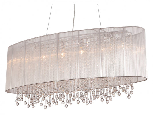Beverly Dr. Traditional Oval Silver Silk and Crystal Chandelier