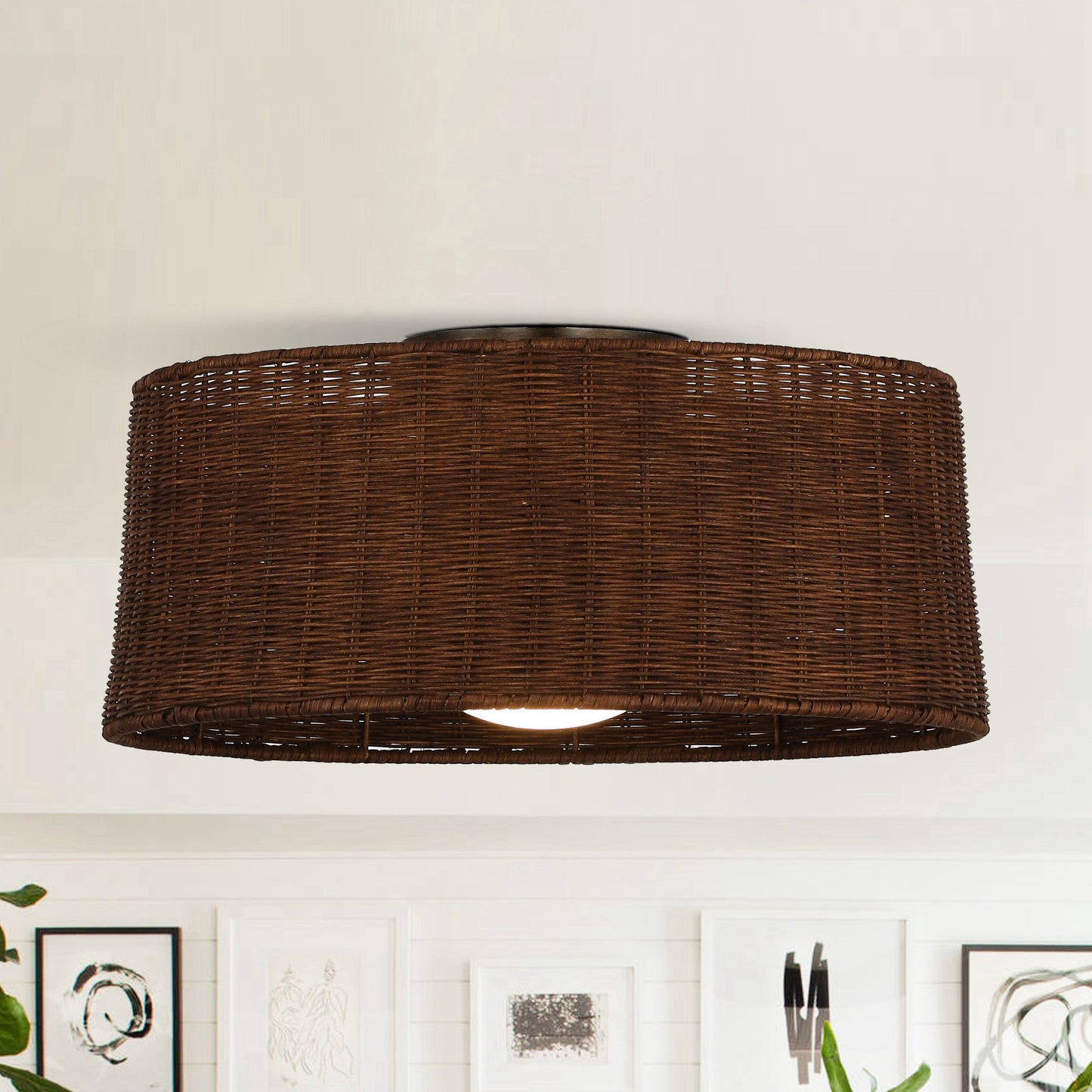 21" Woven Farmhouse Ceiling Fan with LED Light