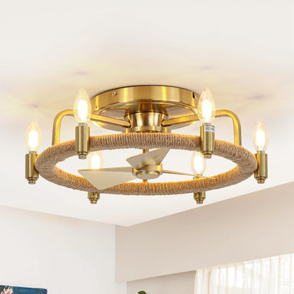 20" 6-Light Flush Mount Gold Ceiling Fan with Light
