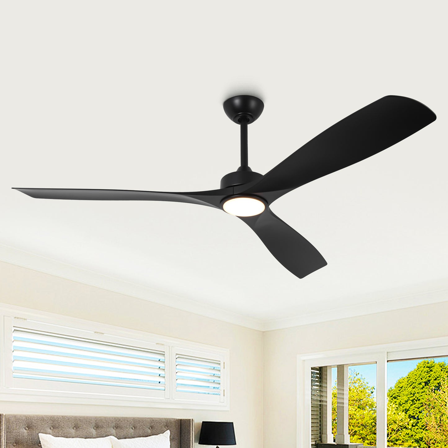 60" Modern Farmhouse Ceiling Fan with Light & Remote – Matte Black, 5-Blade, Quiet DC Motor