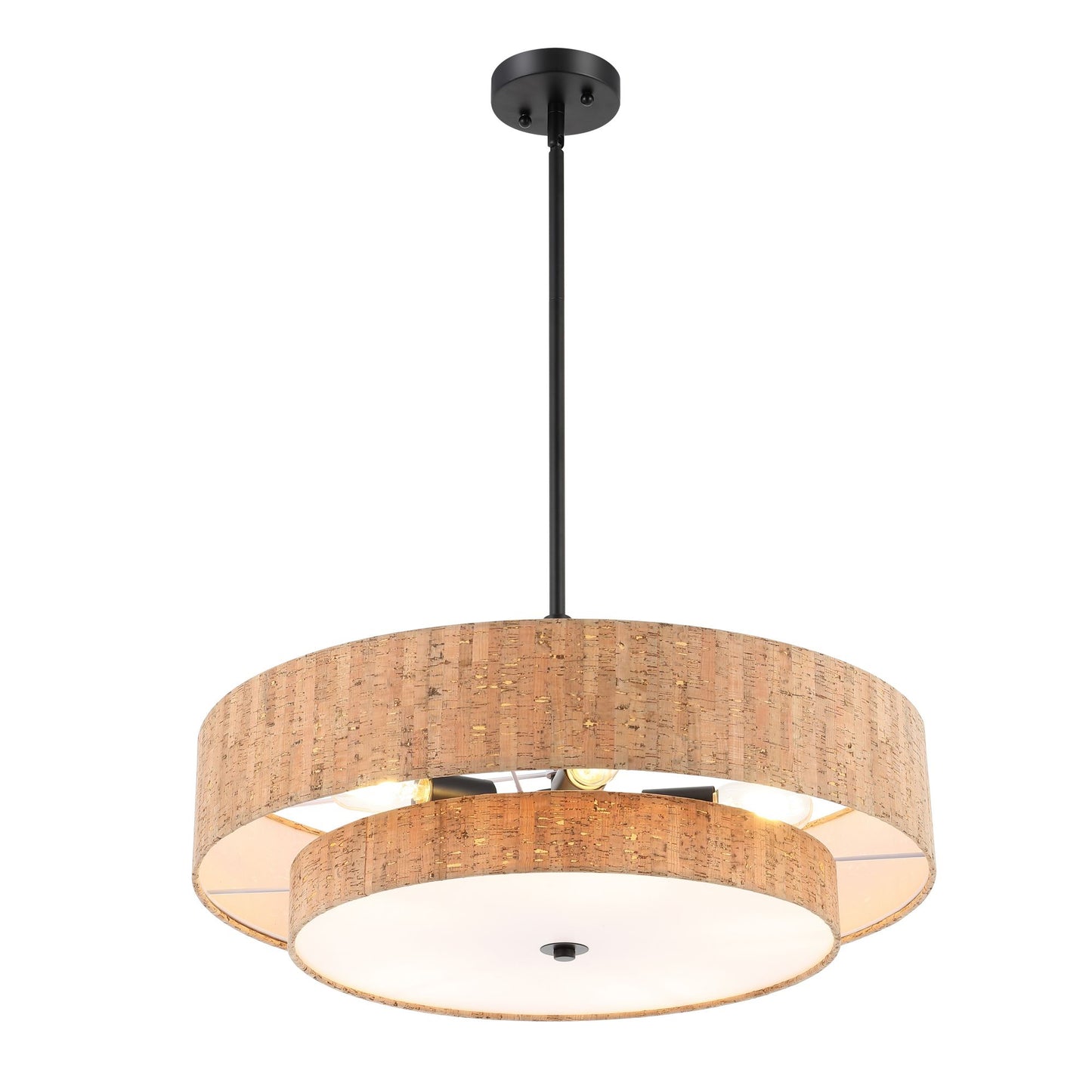 Modern Chandelier Natural Cork 24" 5-Light Black Fixture