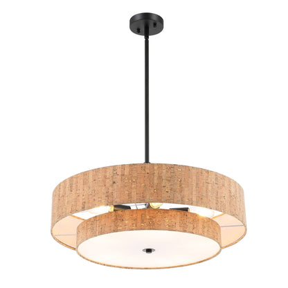 Modern Chandelier Natural Cork 24" 5-Light Black Fixture