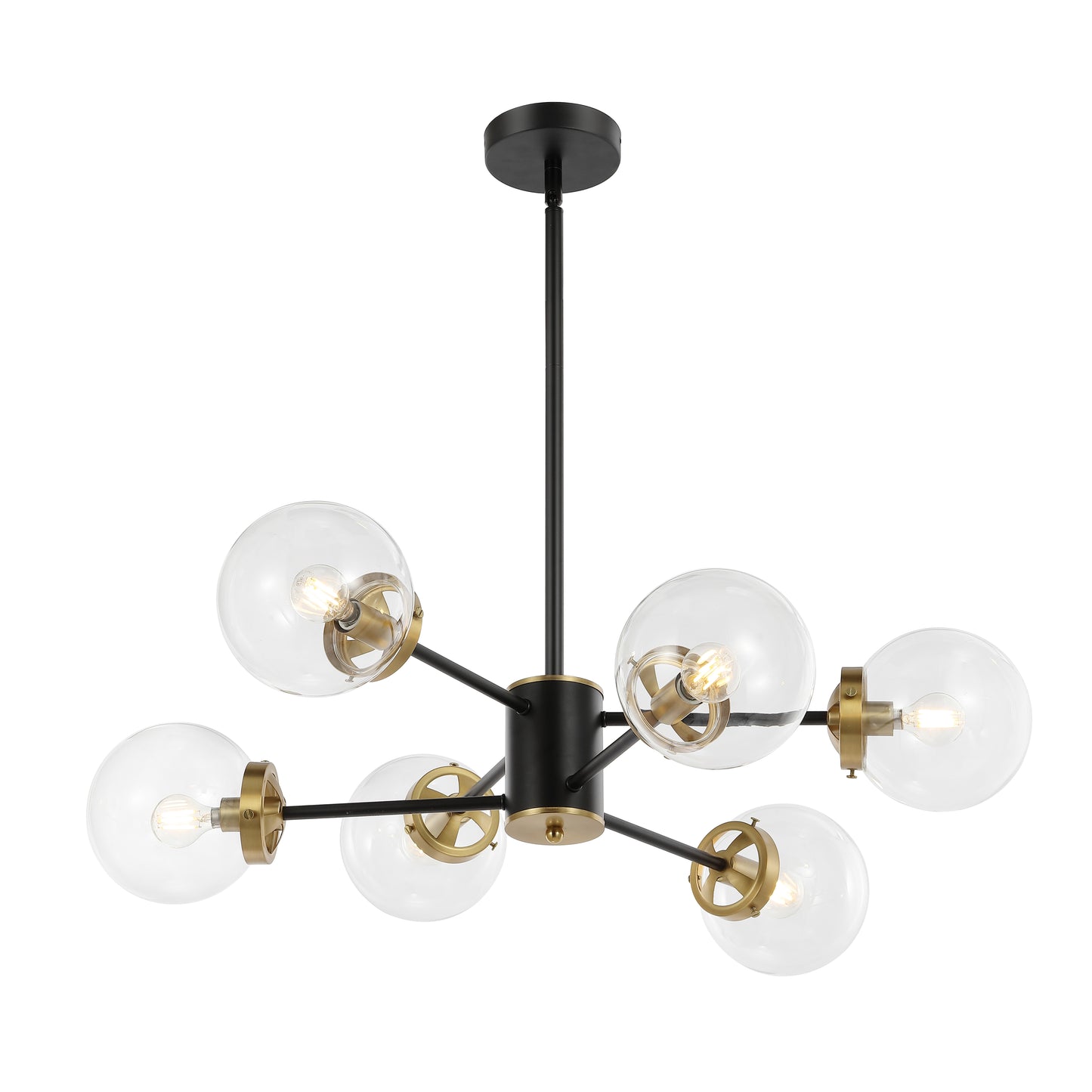 Modern Chandelier Sputnik Black Brass 6-Light Glass 30"