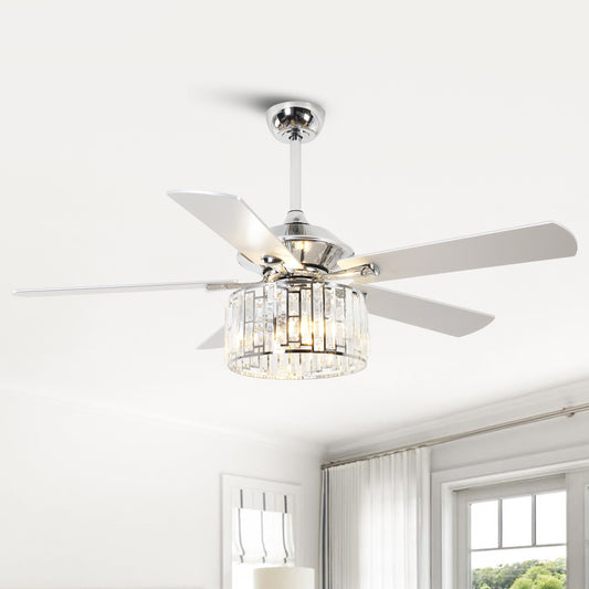 52" Crystal Ceiling Fan with Light & Remote – Chrome 5-Blade, DC Motor, Large Room