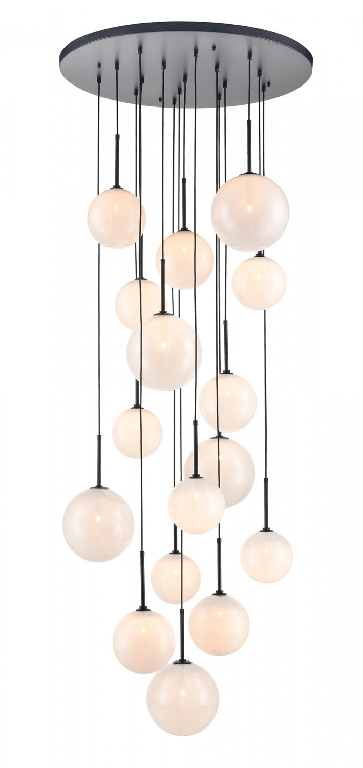 Delilah 16-Light Matte Black White Globe Pendant Light