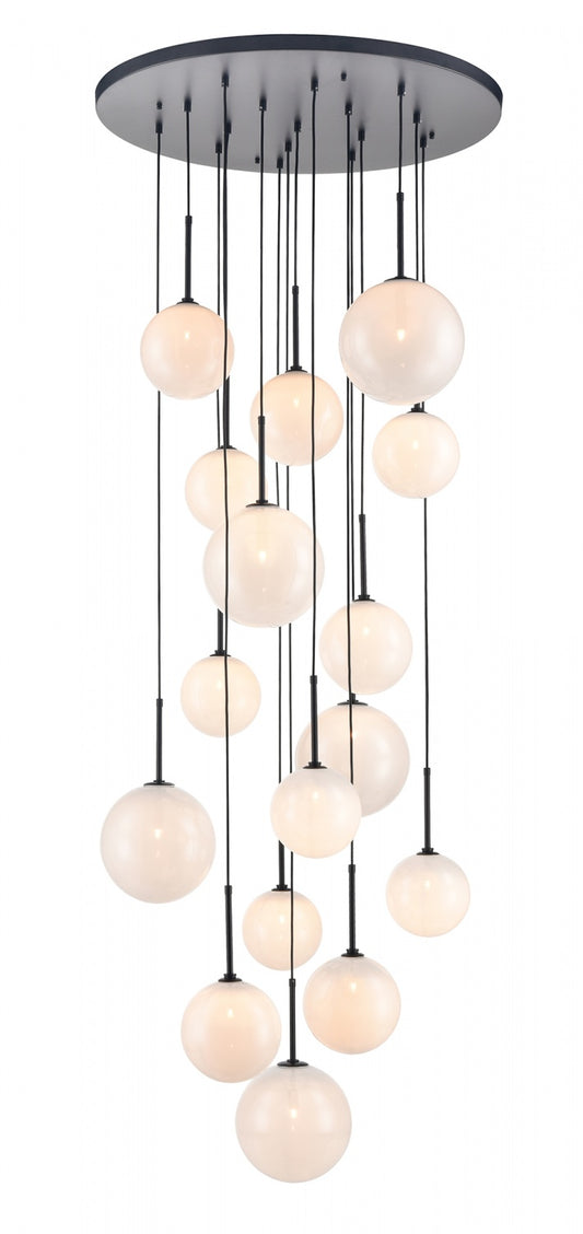 Delilah 16-Light Matte Black White Globe Pendant Light