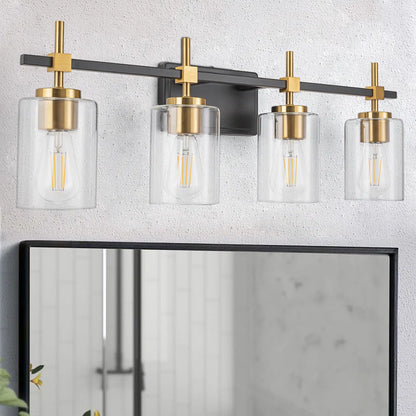 Jasper Black & Gold Clear Glass 4-Light Bathroom Vanity Light