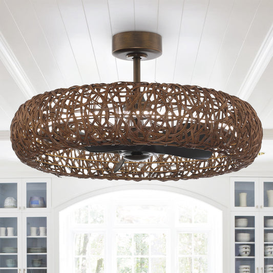 35" Perimost Farmhouse Rattan LED Ceiling Fan