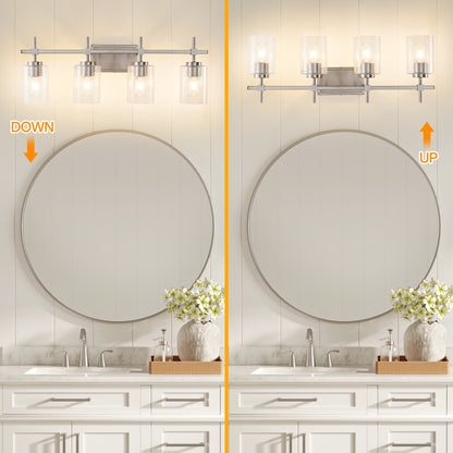 4-Light Brushed Nickel Vanity Light – Modern Bathroom Wall Light with Ribbed Glass