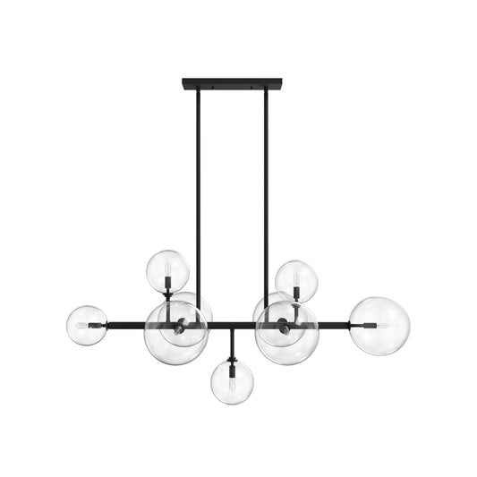 Delilah 9-Light Matte Black Clear Globe Linear Chandelier