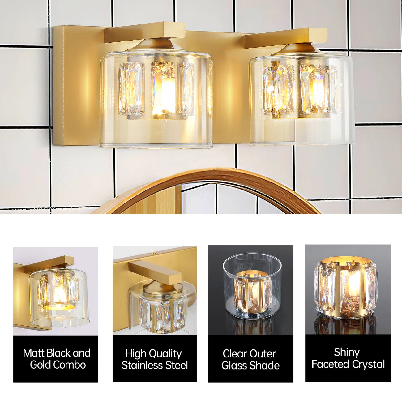Kolt Gold Traditional 2-Light Bathroom Vanity Light