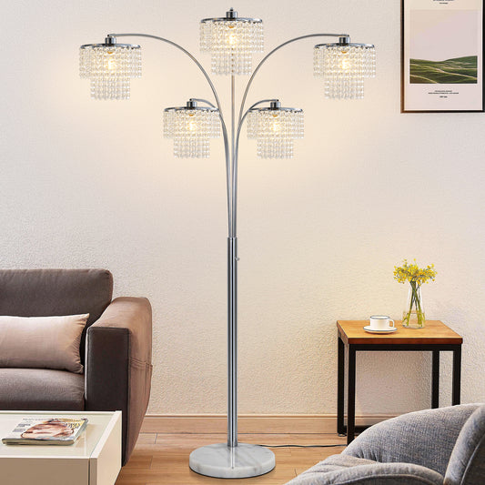 Brio 80" 5-Light Modern Crystal Arc Floor Lamp