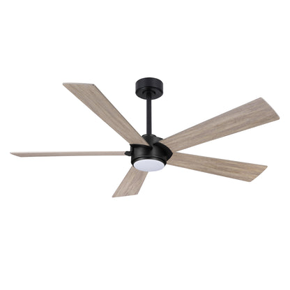 64" Black & Wood Ceiling Fan with Light & Remote – Modern 6-Speed, Quiet DC Motor