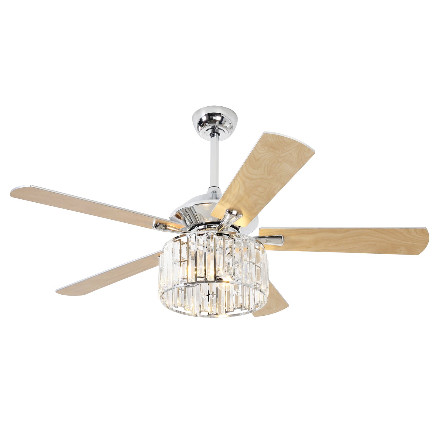 52" Crystal Ceiling Fan with Light & Remote – Chrome 5-Blade, DC Motor, Large Room