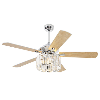 52" Crystal Ceiling Fan with Light & Remote – Chrome 5-Blade, DC Motor, Large Room