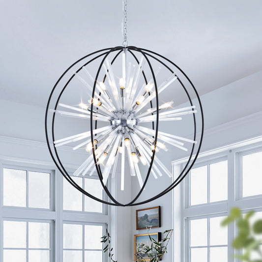 Brio 35" 10-light Modern Black and Silver Orb Chandelier