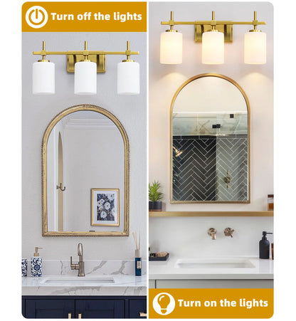 Jasper Gold Traditional Frosted Glass 3-Light Bathroom Vanity Light