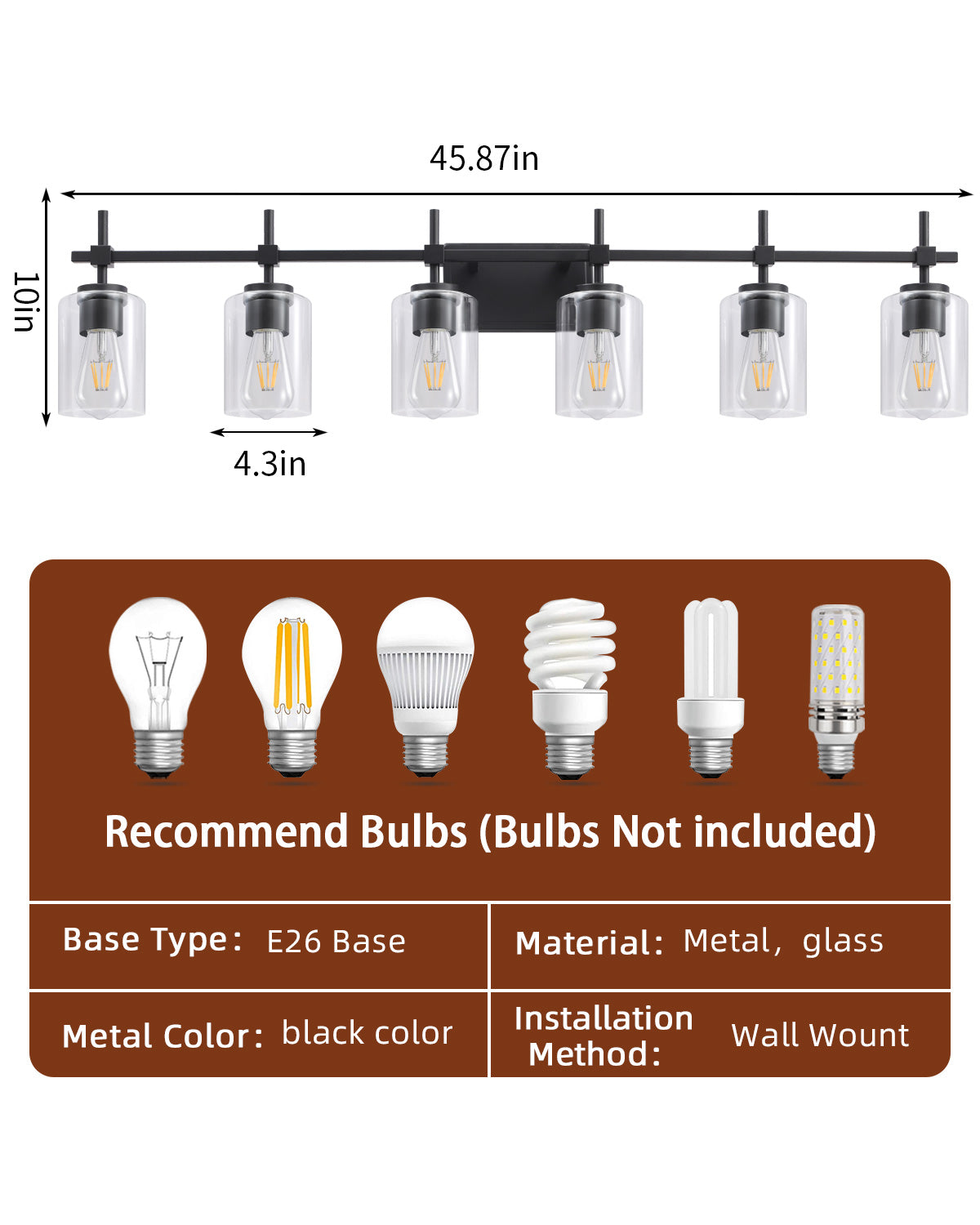 Jasper Black Clear Glass 6-Light Bathroom Vanity Light