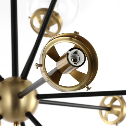 Modern Chandelier Sputnik Black Brass 12-Light Glass 39"