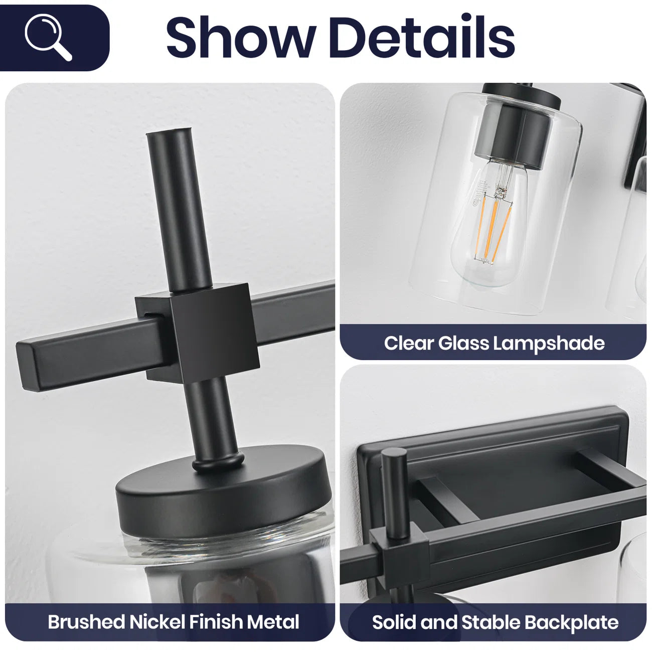 Jasper Black Clear Glass 4-Light Bathroom Vanity Light