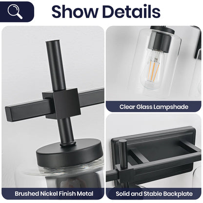 Jasper Black Clear Glass 4-Light Bathroom Vanity Light