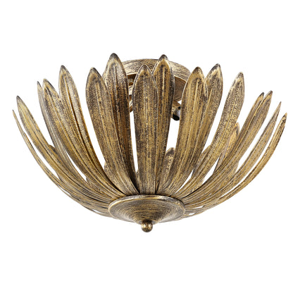 Gold Semi-Flush Mount Light 15" Hand Painted 3-Light Fixture