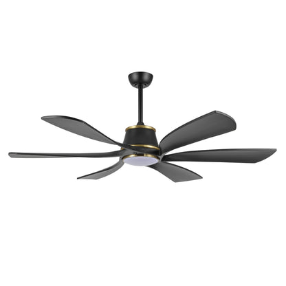 60" Matte Black Ceiling Fan with LED Light and Remote – Modern 6-Blade Smart Fan