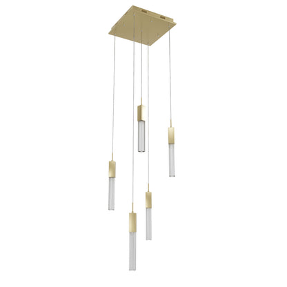 Boa 5-Light LED Brushed Brass Studded Glass Pendant Light