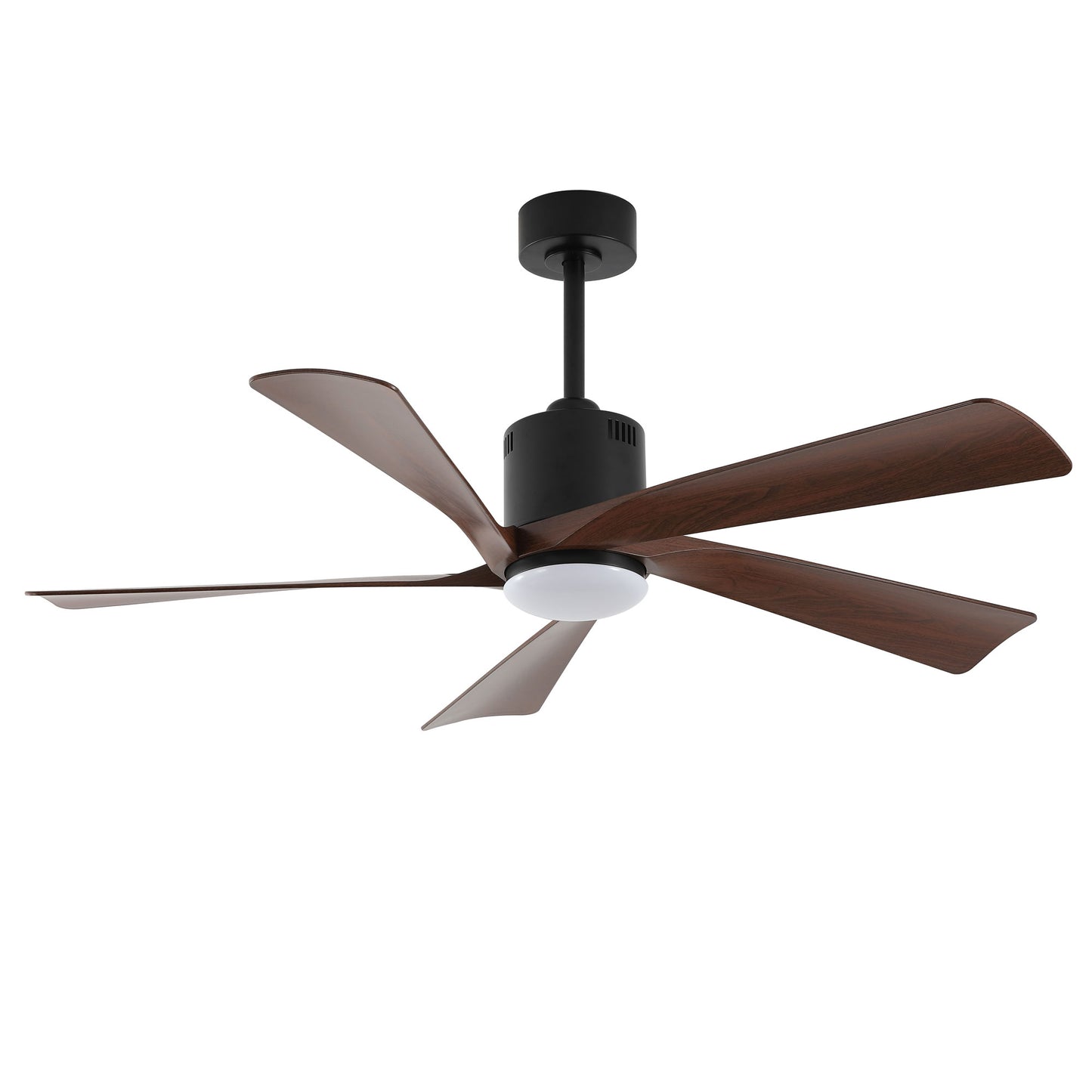52" Black Ceiling Fan with Walnut Blades and LED Light – Modern Dimmable Fan with Remote