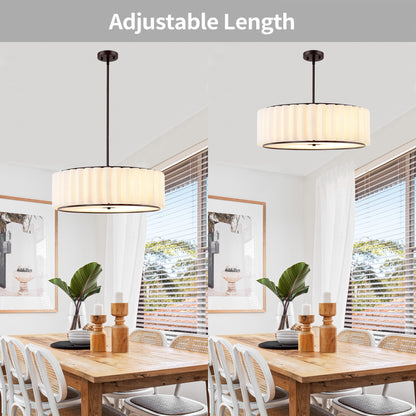 Modern Chandelier Bronze 24" 5-Light White Linen Shade