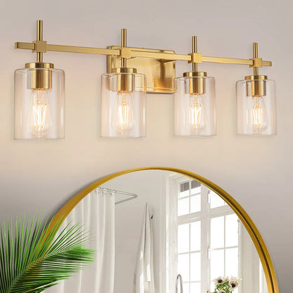 Jasper Gold Traditional Clear Glass 4-Light Bathroom Vanity Light