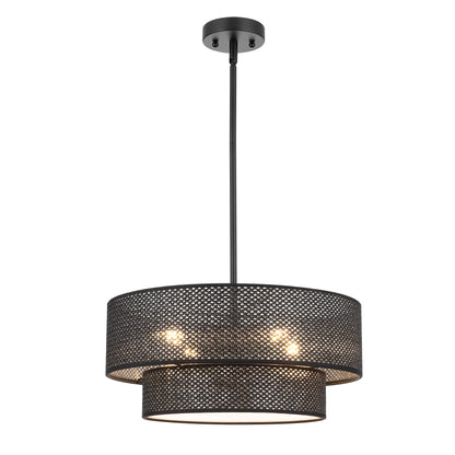 Modern Chandelier 18" 4-Light Black Woven Rattan Shade