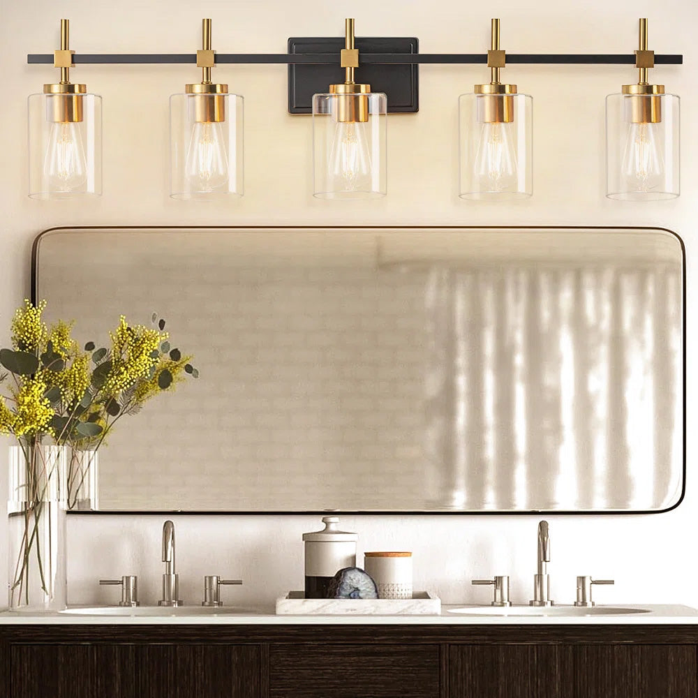 Jasper Black & Gold Clear Glass 5-Light Bathroom Vanity Light