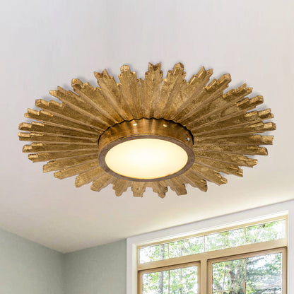 22" Gold Sunburst Flush Mount Ceiling Light – LED, Modern Farmhouse, Low Profile