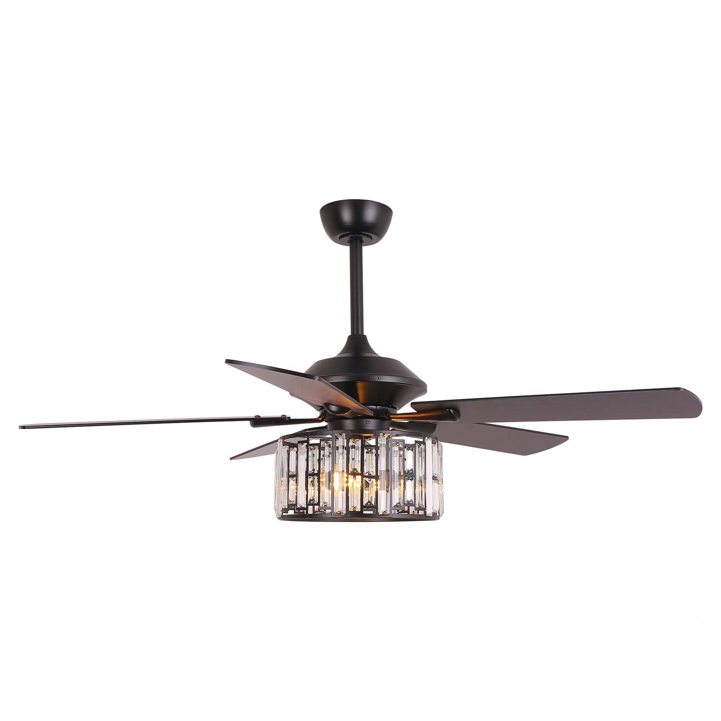 52" Crystal Ceiling Fan with Light & Remote – Black 5-Blade, DC Motor, Large Room