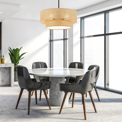 Rattan Chandelier Modern Natural Woven 18" 4-Light Black