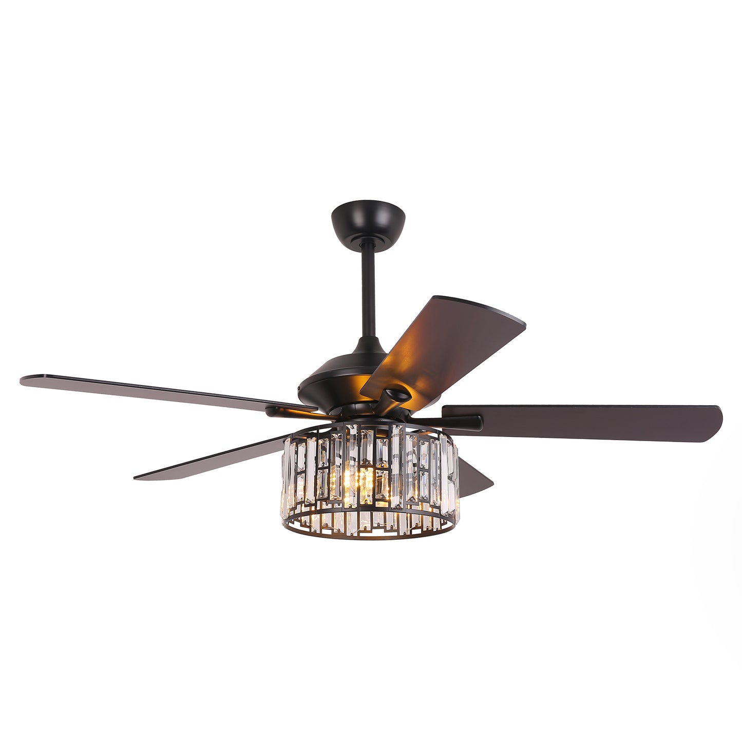 52" Crystal Ceiling Fan with Light & Remote – Black 5-Blade, DC Motor, Large Room