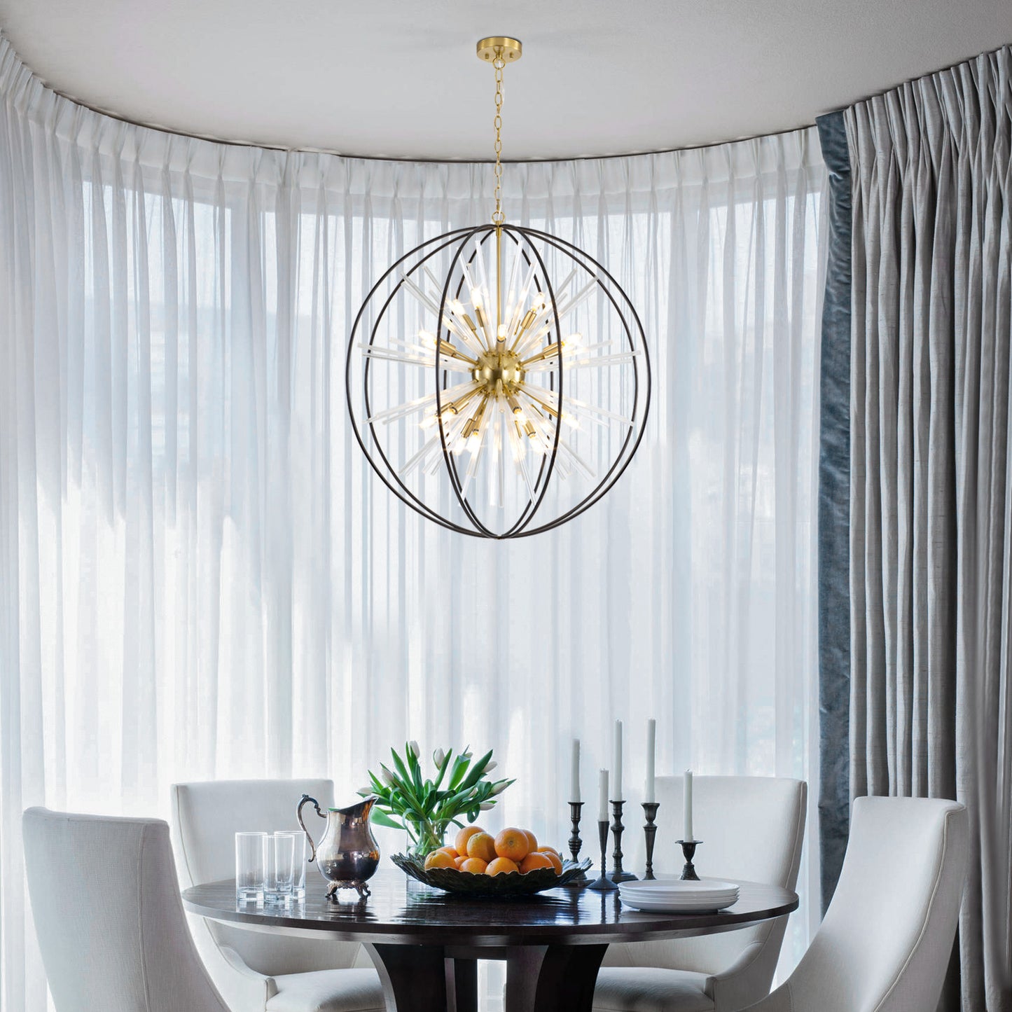 Brio 35" 10-light Modern Black and Gold Orb Chandelier