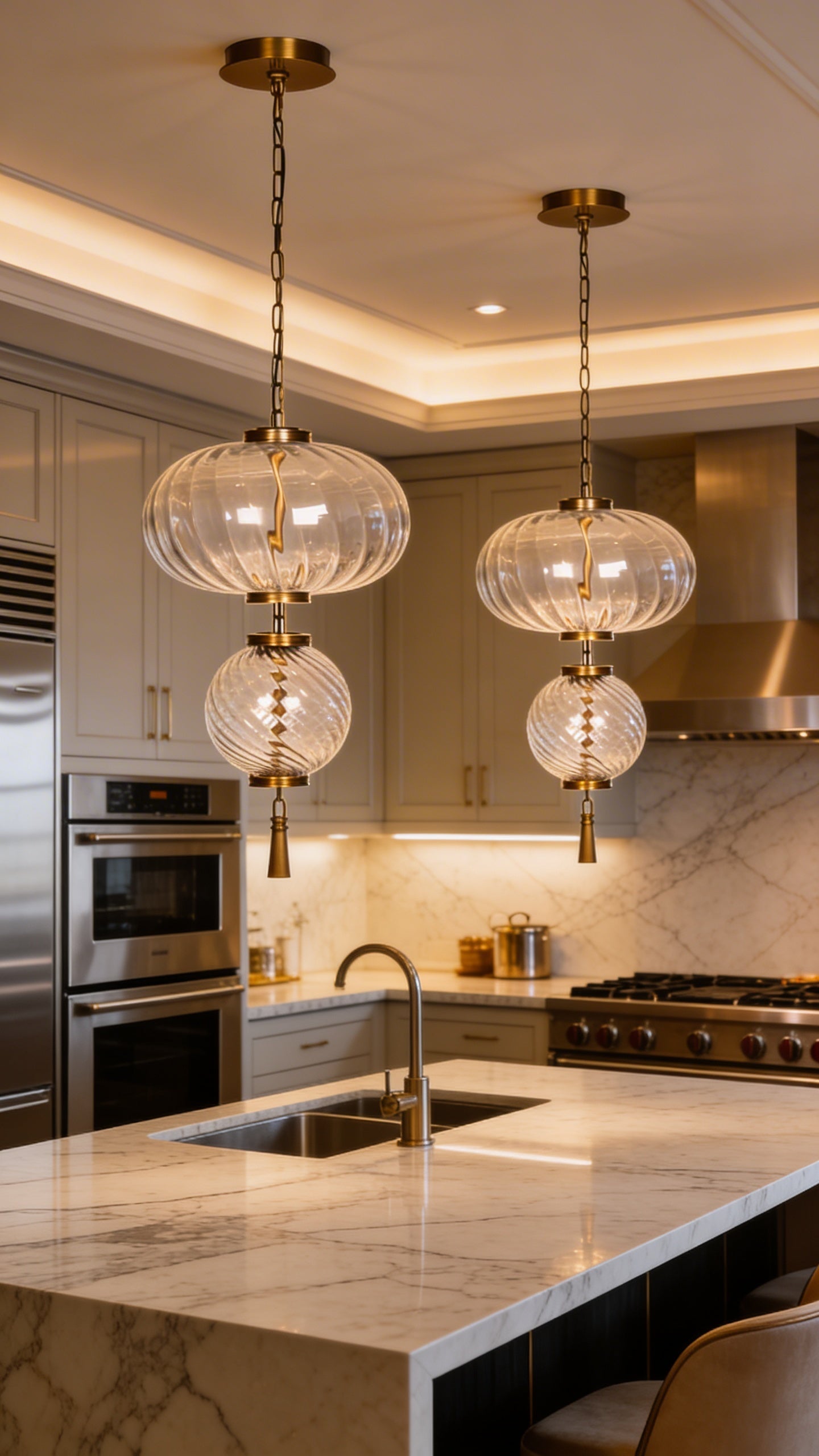 Modern Brass 2-Tier LED Pendant Light – Contemporary Linear Chandelier, Dimmable