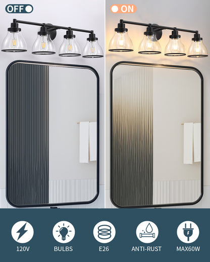 Hermosa Black 4-Light Bathroom Vanity Light