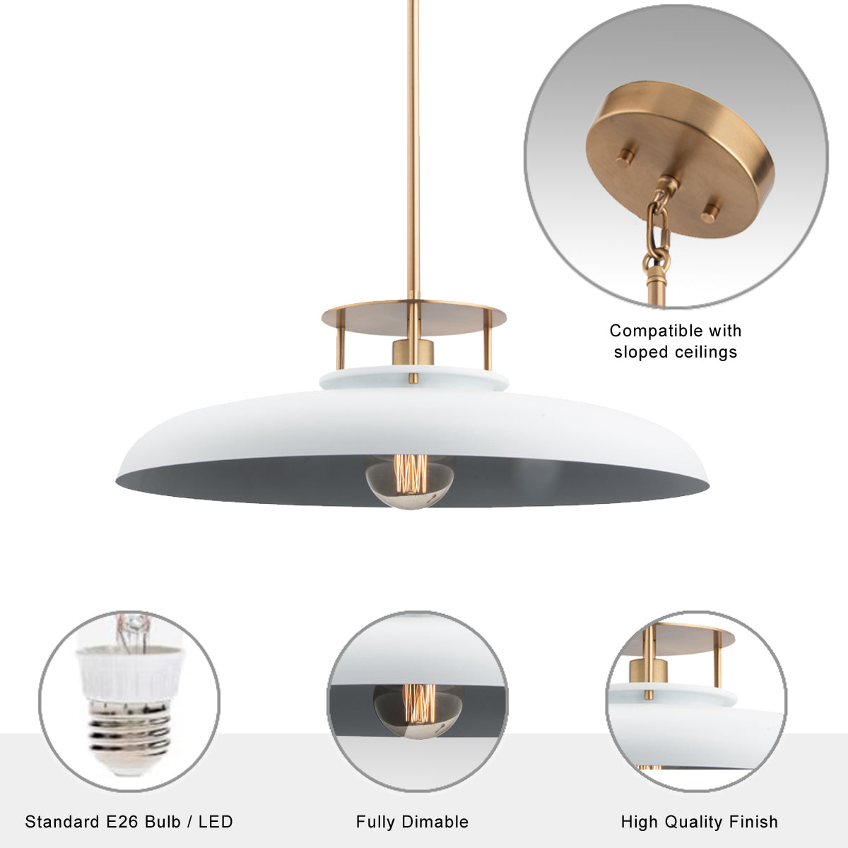 Beacon Modern Gold & White 1-Light Pendant Light